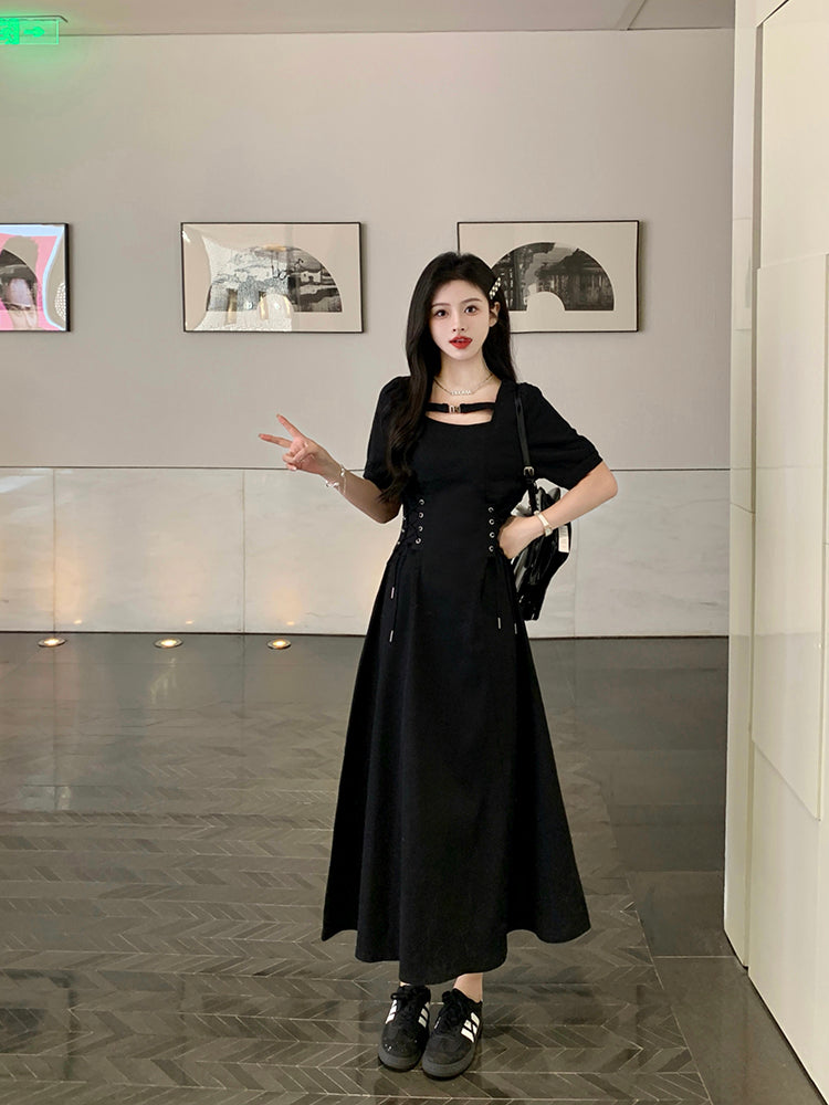 Plus Size Women's French Short Sleeve Dress Waist Slimming Denim Skirt Pear Shape