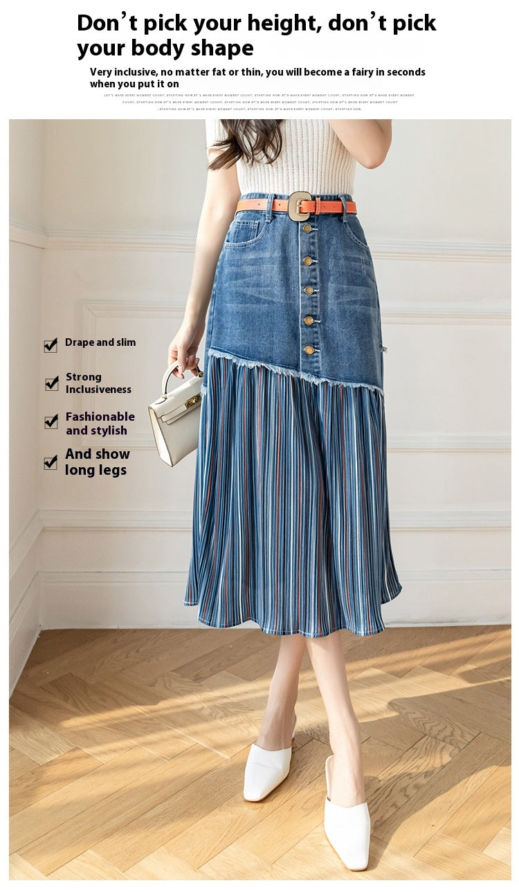 Fat Sister Plus Size High Waist Denim Skirt Stitching