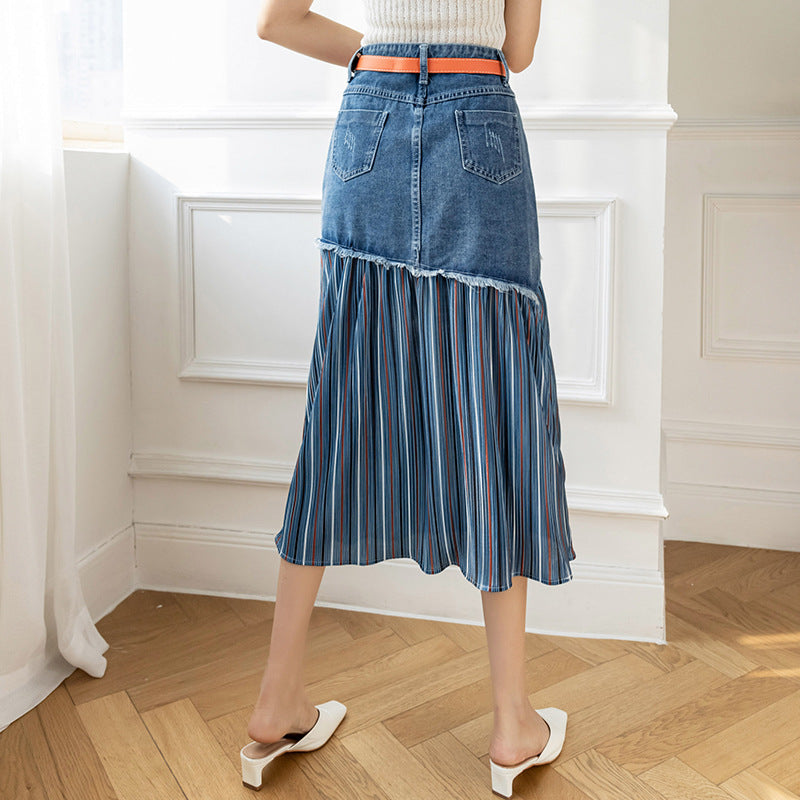 Fat Sister Plus Size High Waist Denim Skirt Stitching
