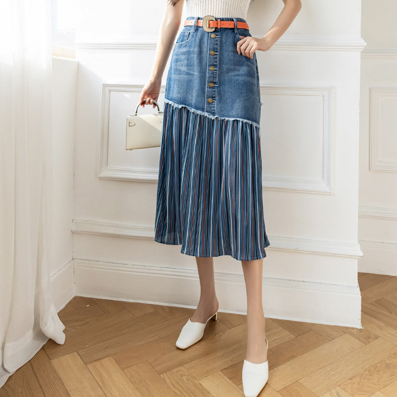 Fat Sister Plus Size High Waist Denim Skirt Stitching
