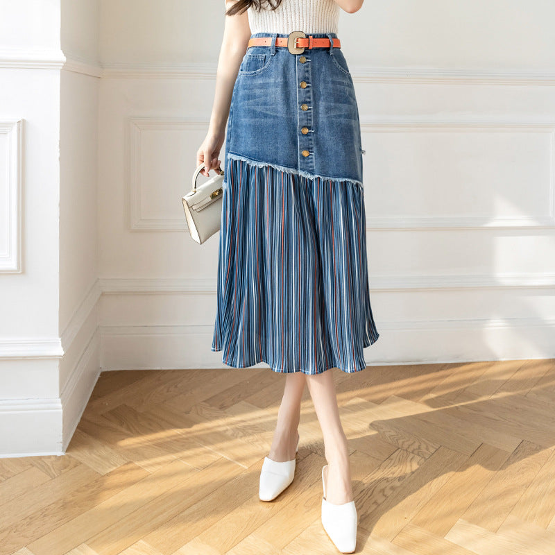 Fat Sister Plus Size High Waist Denim Skirt Stitching