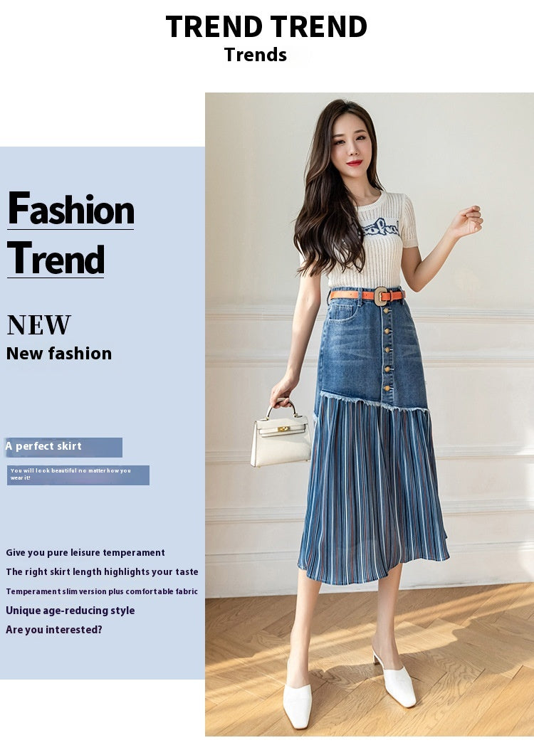 Fat Sister Plus Size High Waist Denim Skirt Stitching
