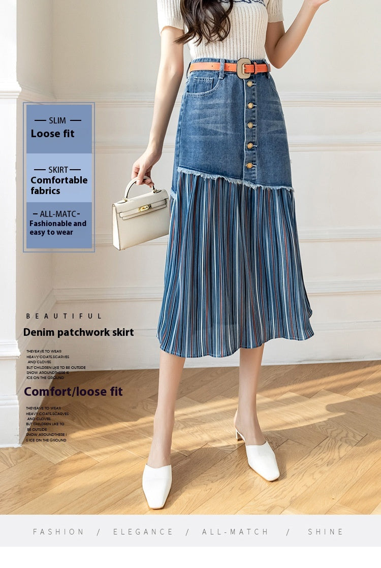 Fat Sister Plus Size High Waist Denim Skirt Stitching