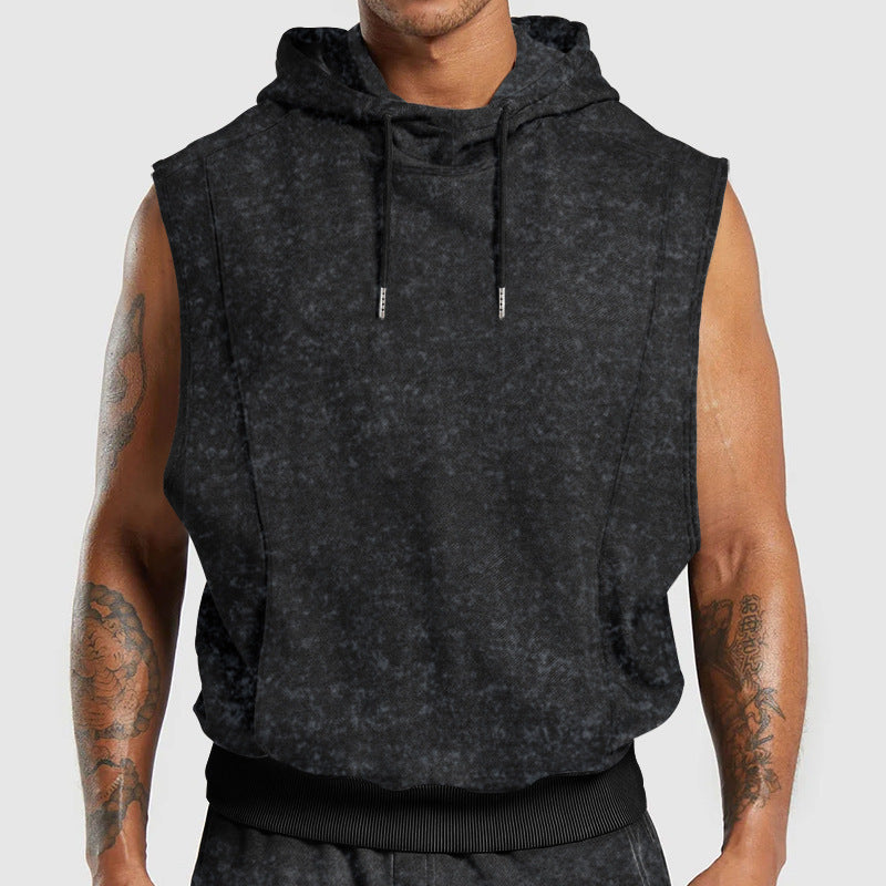 Men's Fashion Distressed All-over Printed Floral Sleeveless Hooded Top