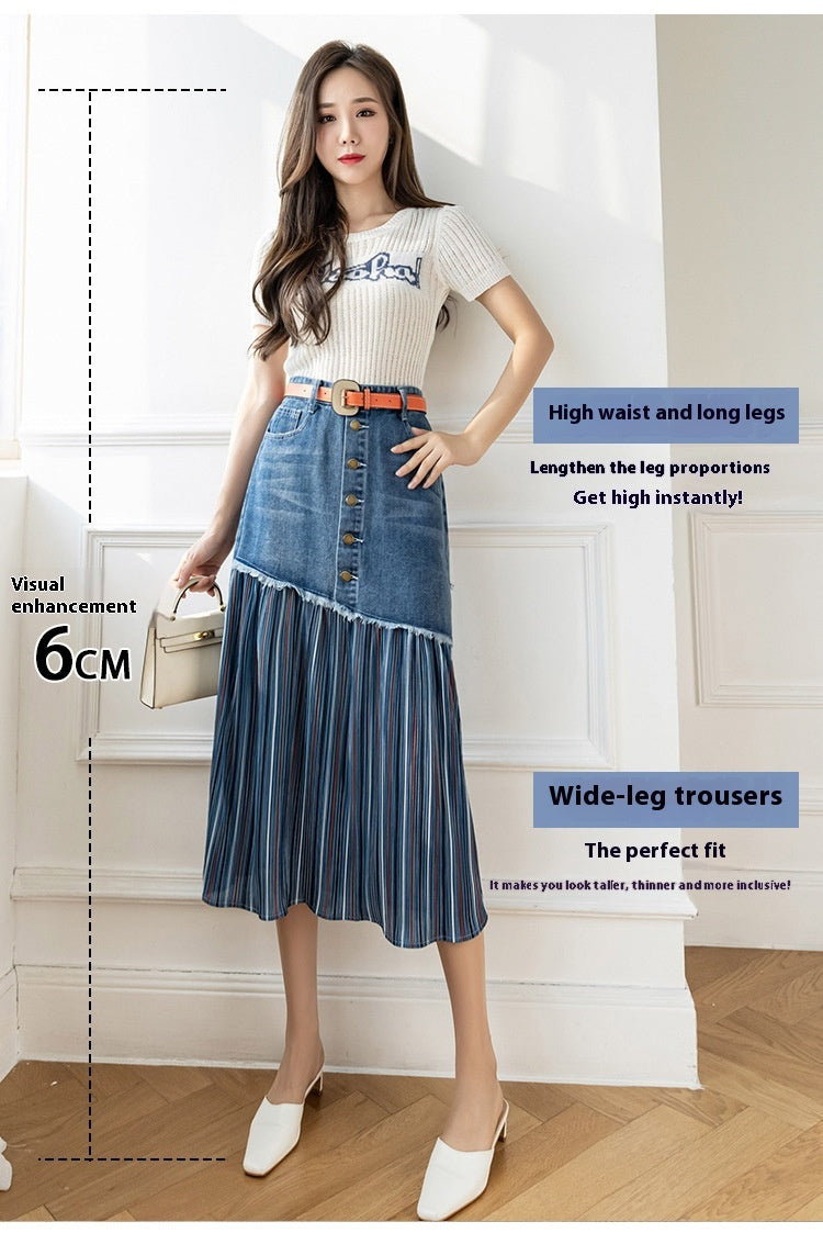 Fat Sister Plus Size High Waist Denim Skirt Stitching